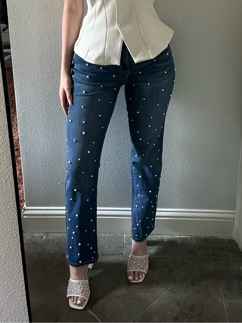 Pearl embellished jeans